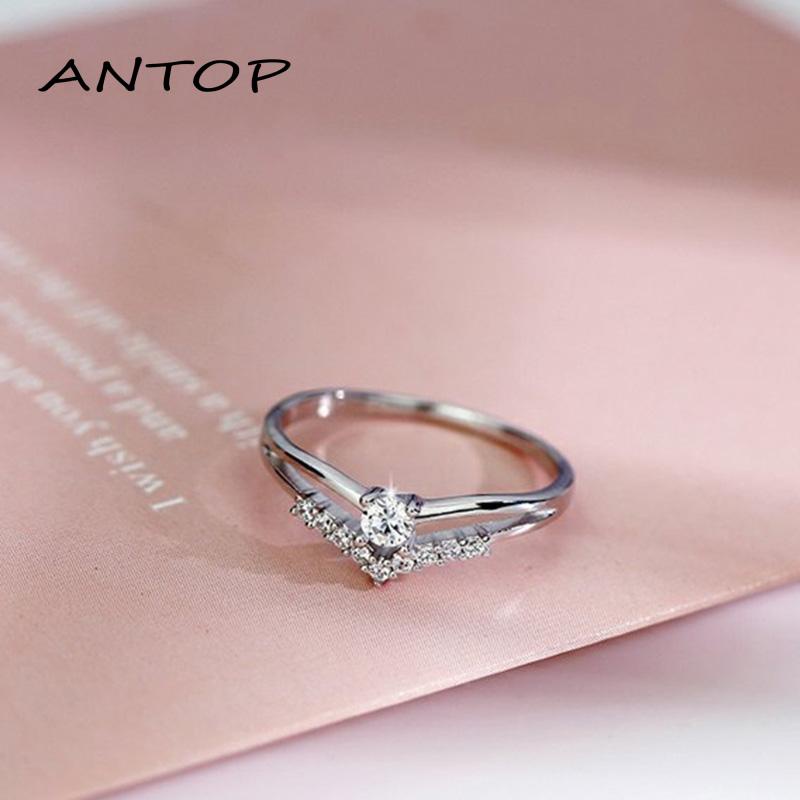 Cincin S925 Silver Cincin Titanium Desain Mahkota Aksen Kristal Berlian Bahan Steel Wanita Korea Ring Jewelry ANTOP