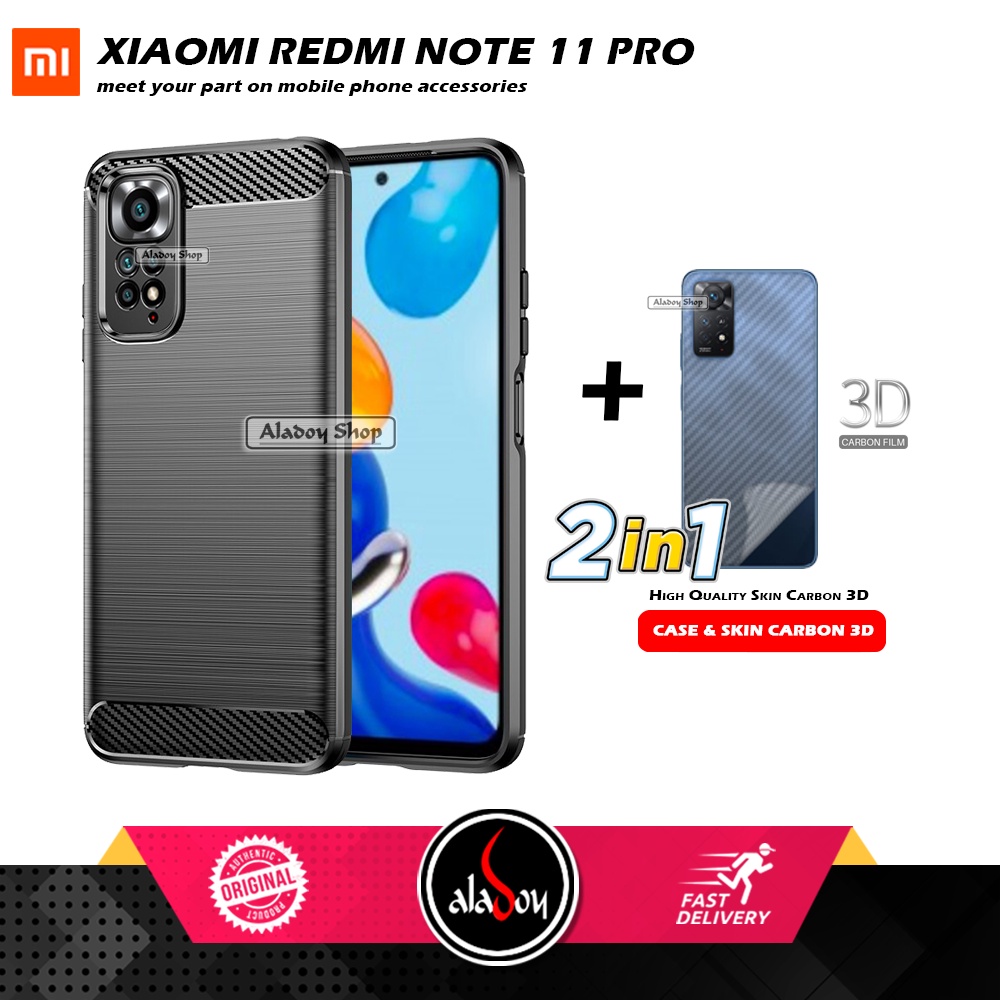 PAKET 2IN1 Case Xiaomi Redmi Note 11 Pro Ipaky Carbon Casing + Skin Carbon 3D Film