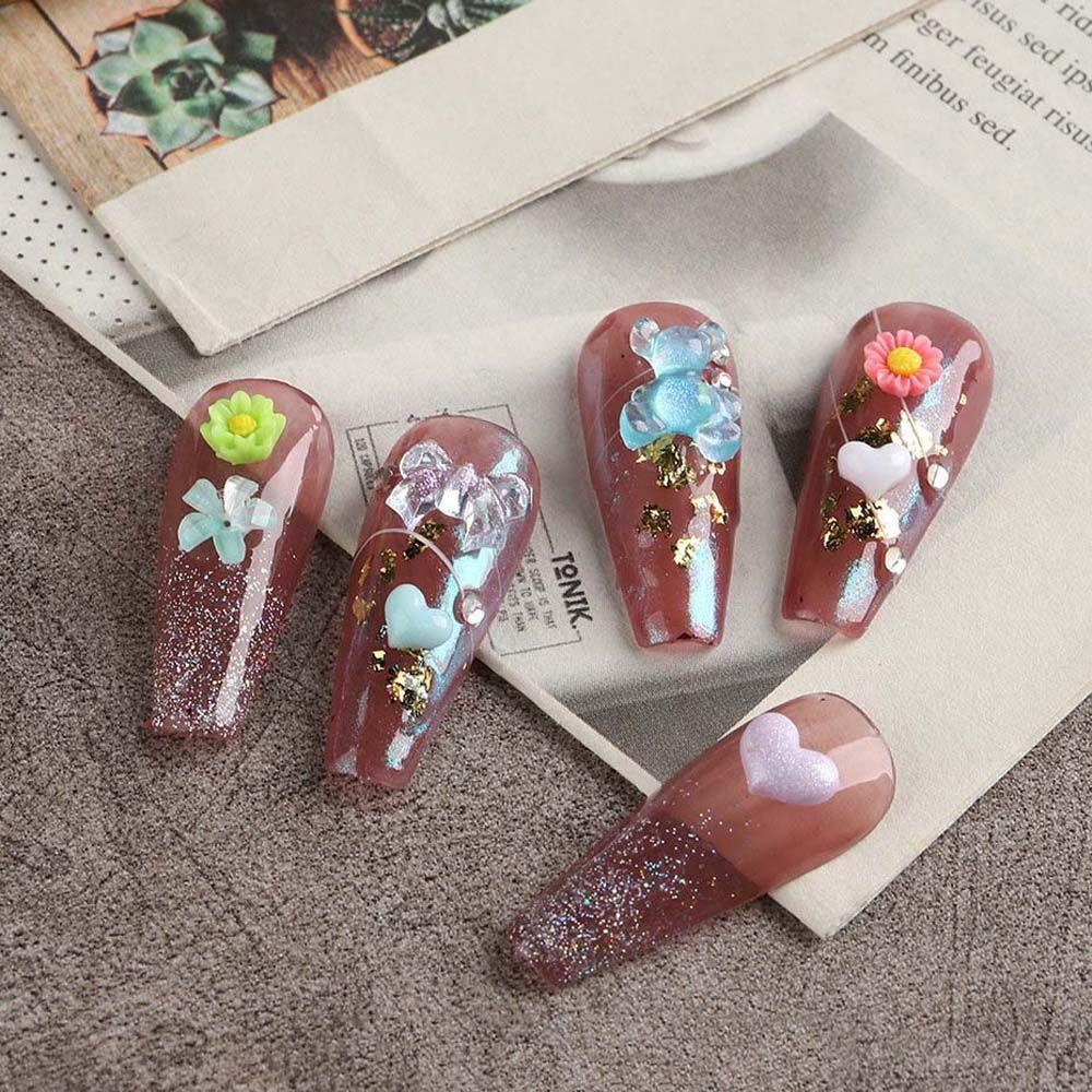 Mxbeauty Bunga Dekorasi Nail Art Wanita Warna-Warni Cinta Hati Resin Manikur Aksesoris Campur Nail Drills