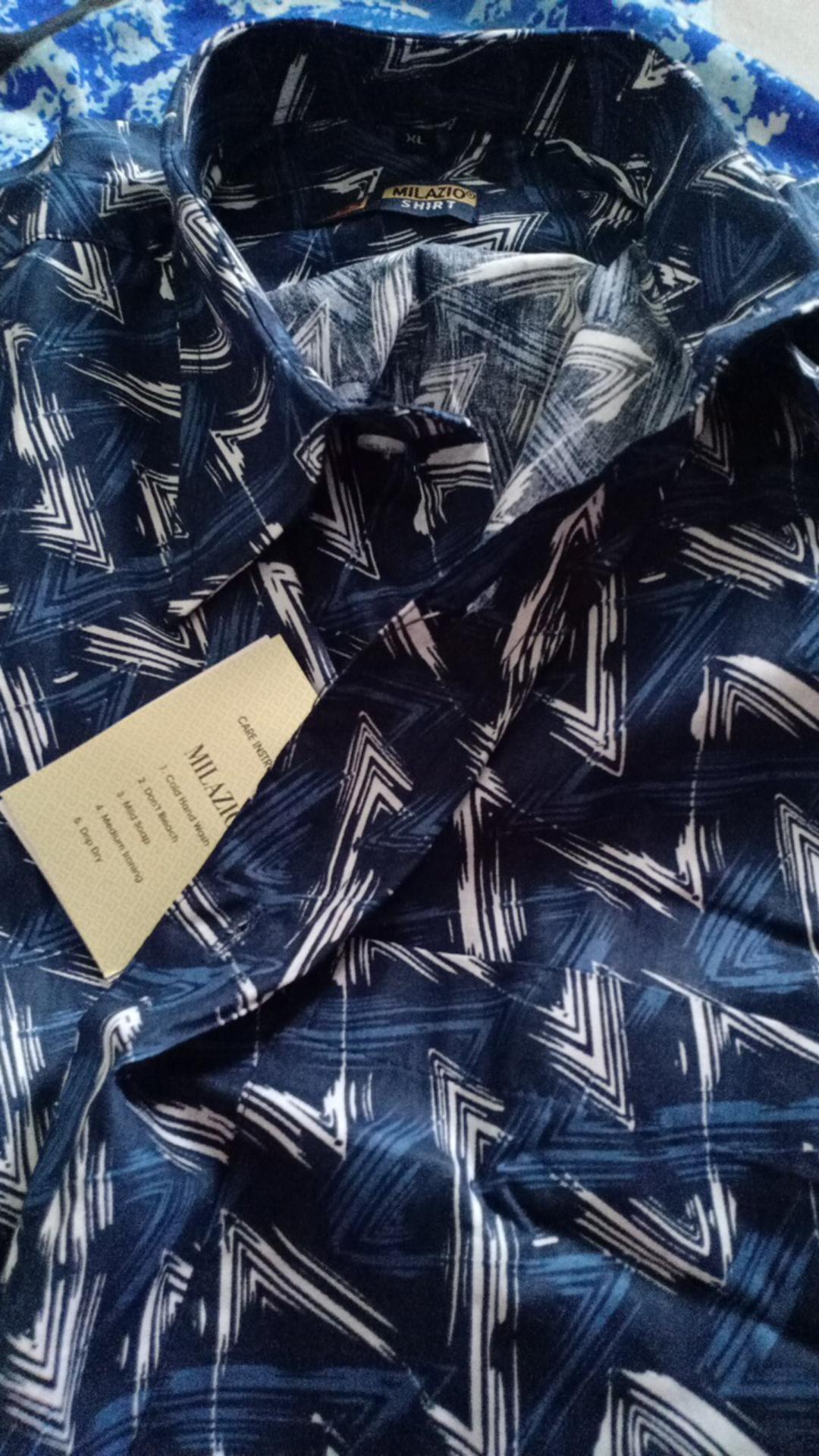 Kemeja Biru Navy Dongker Motif Tie Dye Abstrak Sailor Pantai Hawaii Polkadot Katun 5l /xxxxl Jumbo