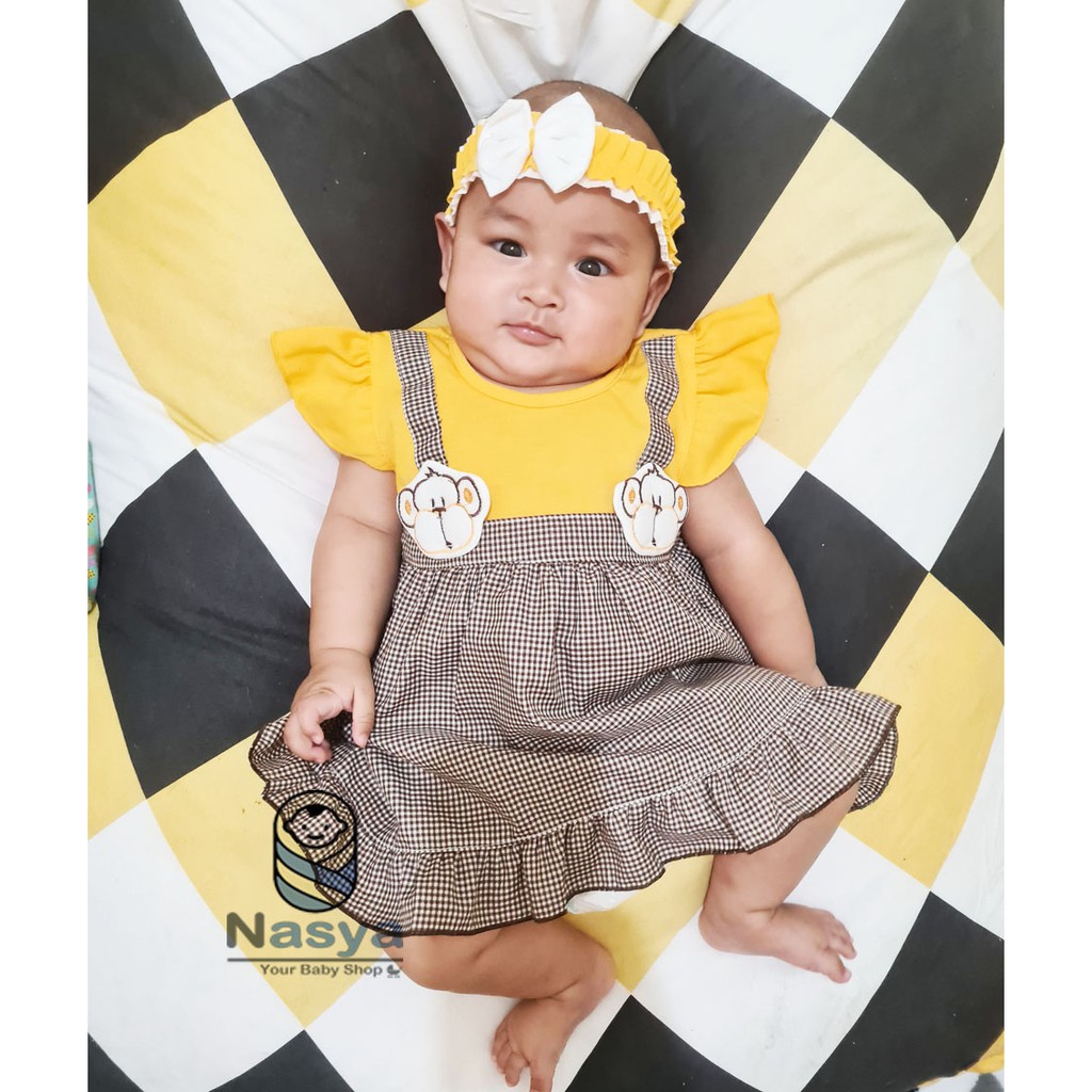 [ PROMO 7.7 ] [P-015] Dress Bayi / Baju Bayi Model Dress MURAH baby girl (0-6 bulan) + Bandana