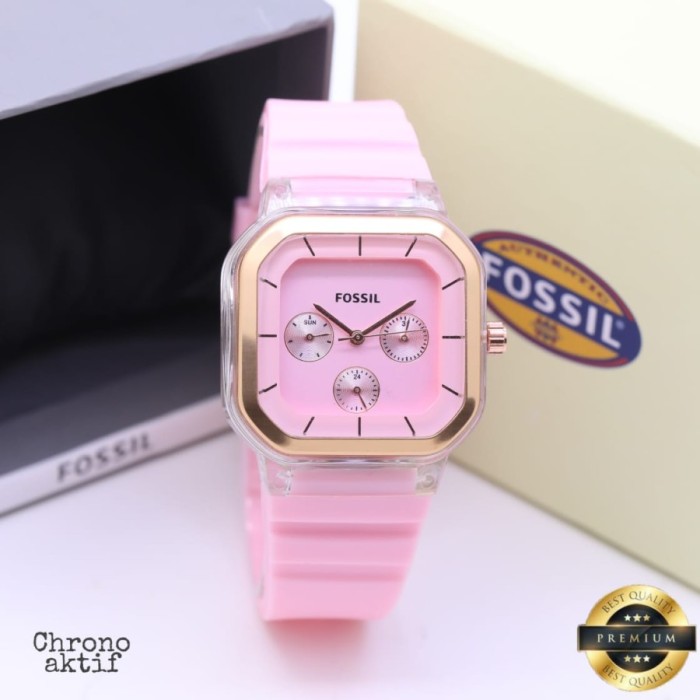 [COD] JAM TANGAN WANITA FOSS ANALOG RUBBER CHRONO ACTIVE KEREN FREE BOX KADO TERBARU