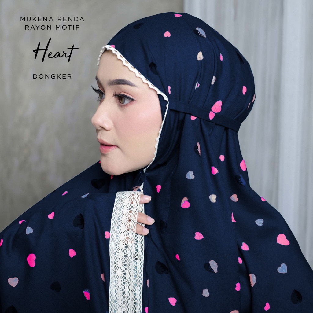 MUKENA BALI TASIK - MUKENA RENDA RAYON DEWASA MOTIF HEART