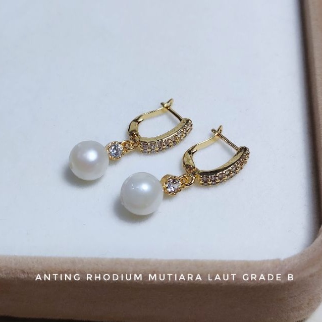 Anting Rhodium lapis emas 18k Mutiara air laut asli lombok Bersertifikat Perhiasan Aksesoris Mutiara