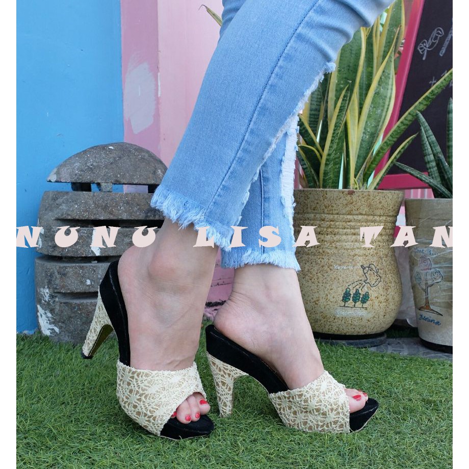 NunuLisaTan Baru  Sepatu Wanita High Heels BRUKAT POLOS