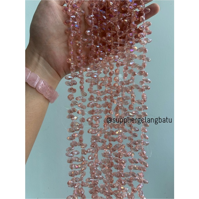 KRISTAL CEKO TETES AIR MATA 6MM SALEM PINK ROSE QUARTZ LUBANG SAMPING