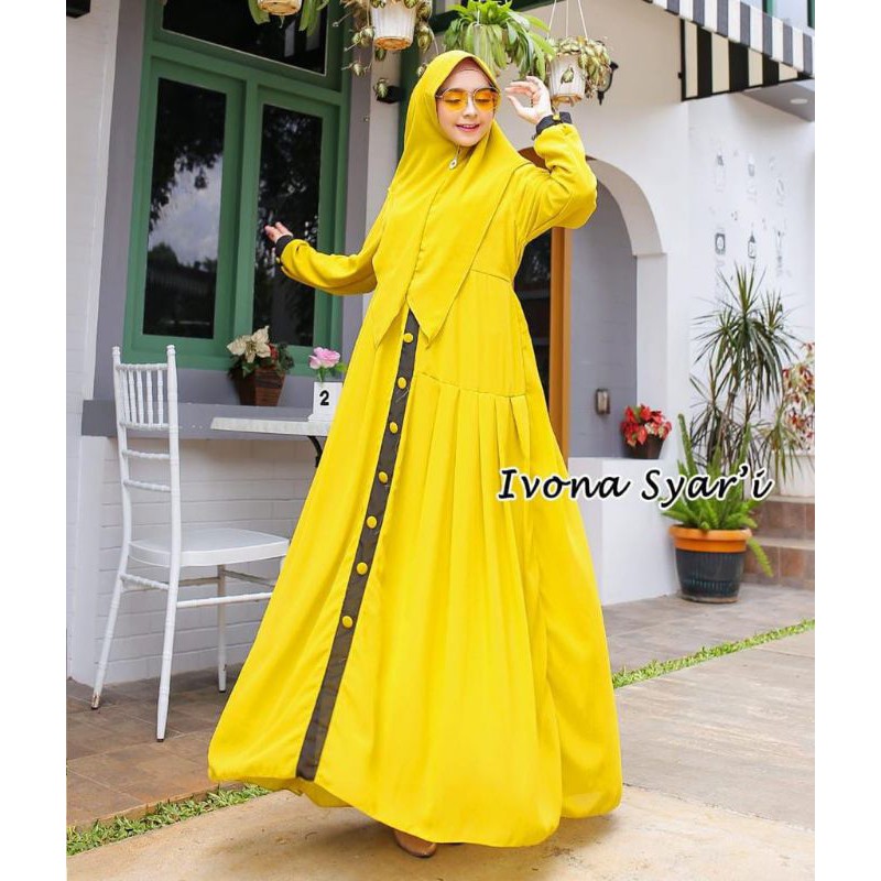 Humaira99 Gamis syari ceruty polos maxi busui set khinar syari Ivona