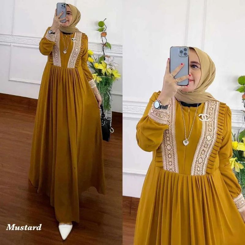 GAMIS WANITA TERBARU RAYANZA DRESS BL BAHAN CERUTY BABY DOLL MIX RENDA LD 108 CM PB 137 CM GAMIS CERUTY BABYDOLL PREMIUM GAMIS WANITA TERBARU 2023 LEBARAN WANITA MAXI DRESS JUMBO