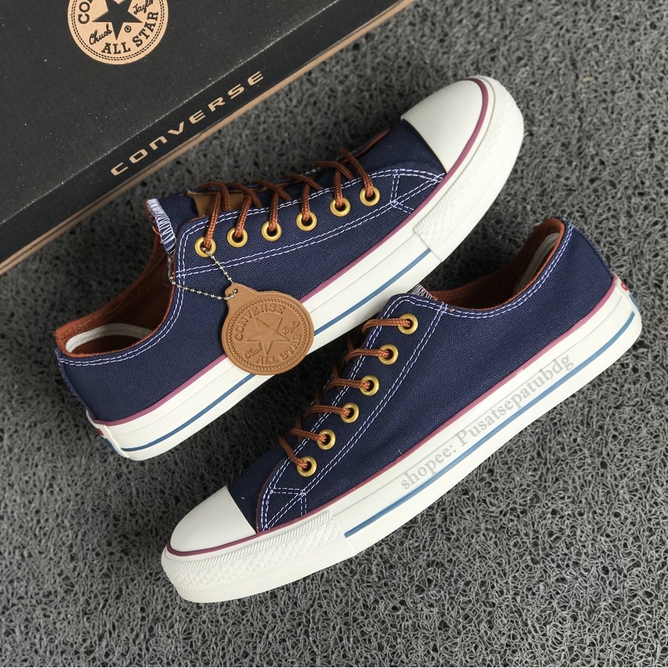 (BAYAR DITEMPAT) Converse Premium Tali Tan Low Navy