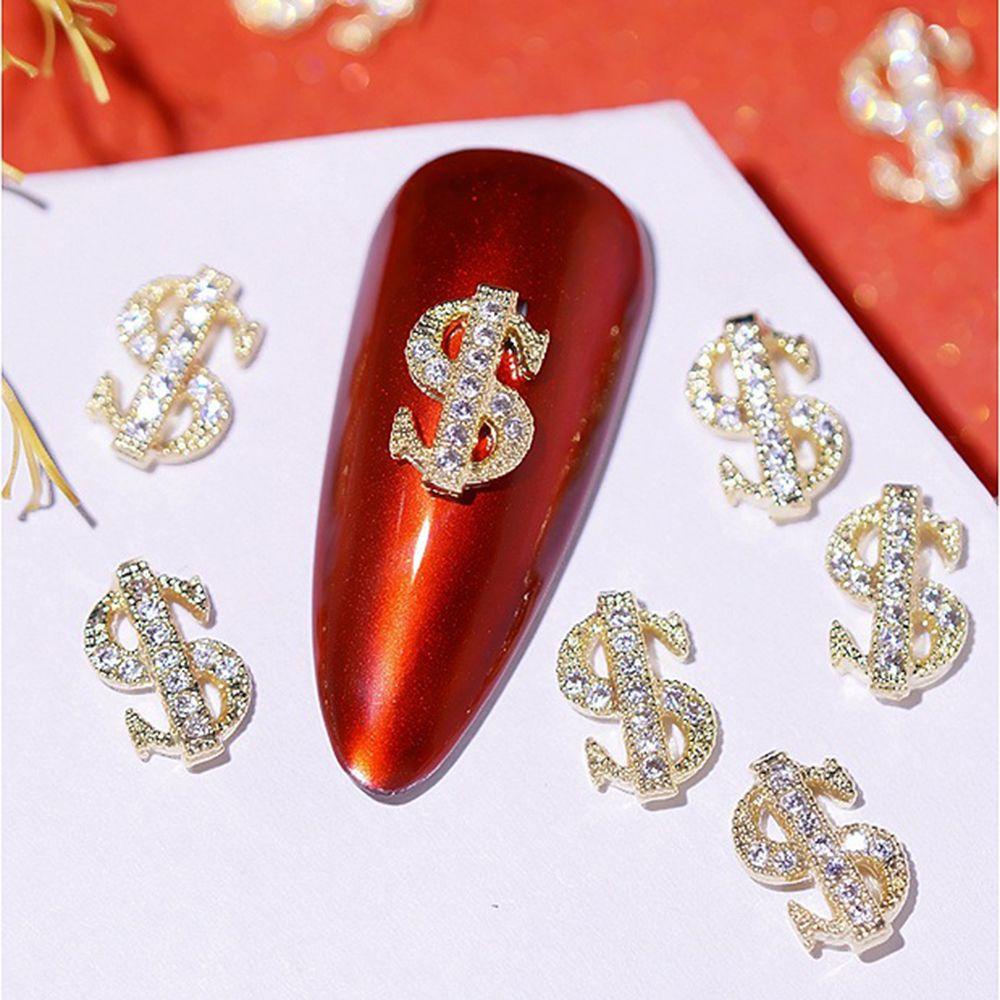 Agustin 3D Dollar Nail Art Dekorasi Shiny Silver/Gold Nail Rhinestone Nail Supplies Perhiasan Kuku