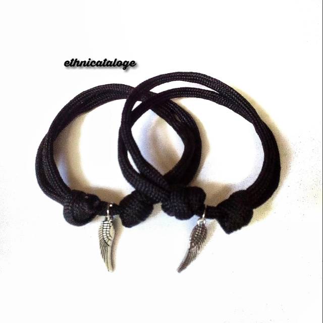Gelang tali paracord couple hitam bandul sayap