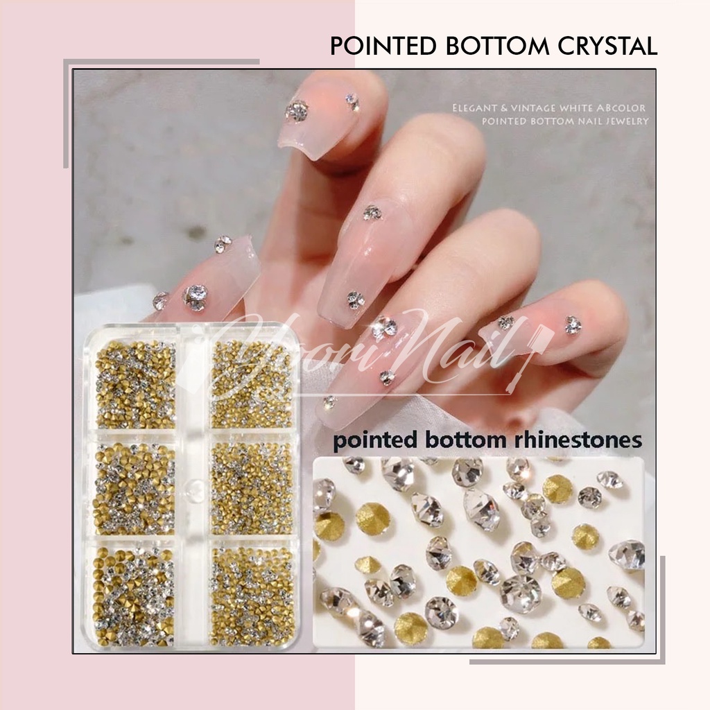 Pointed bottom crystal diamond nail art box 6 size ab clear rhinestones nailart kuku