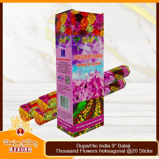 Dupa/Hio Wangi india 9&quot; Balaji Thousand Flowers Heksagonal @20 sticks (6pcs/box)