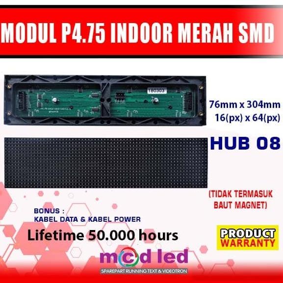 MODUL LED PANEL RUNNING TEXT INDOOR P4,75 MERAH SMD