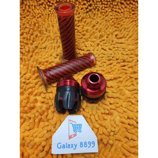 Handgrip karbon kitaco + Jalu As roda depan merah universal