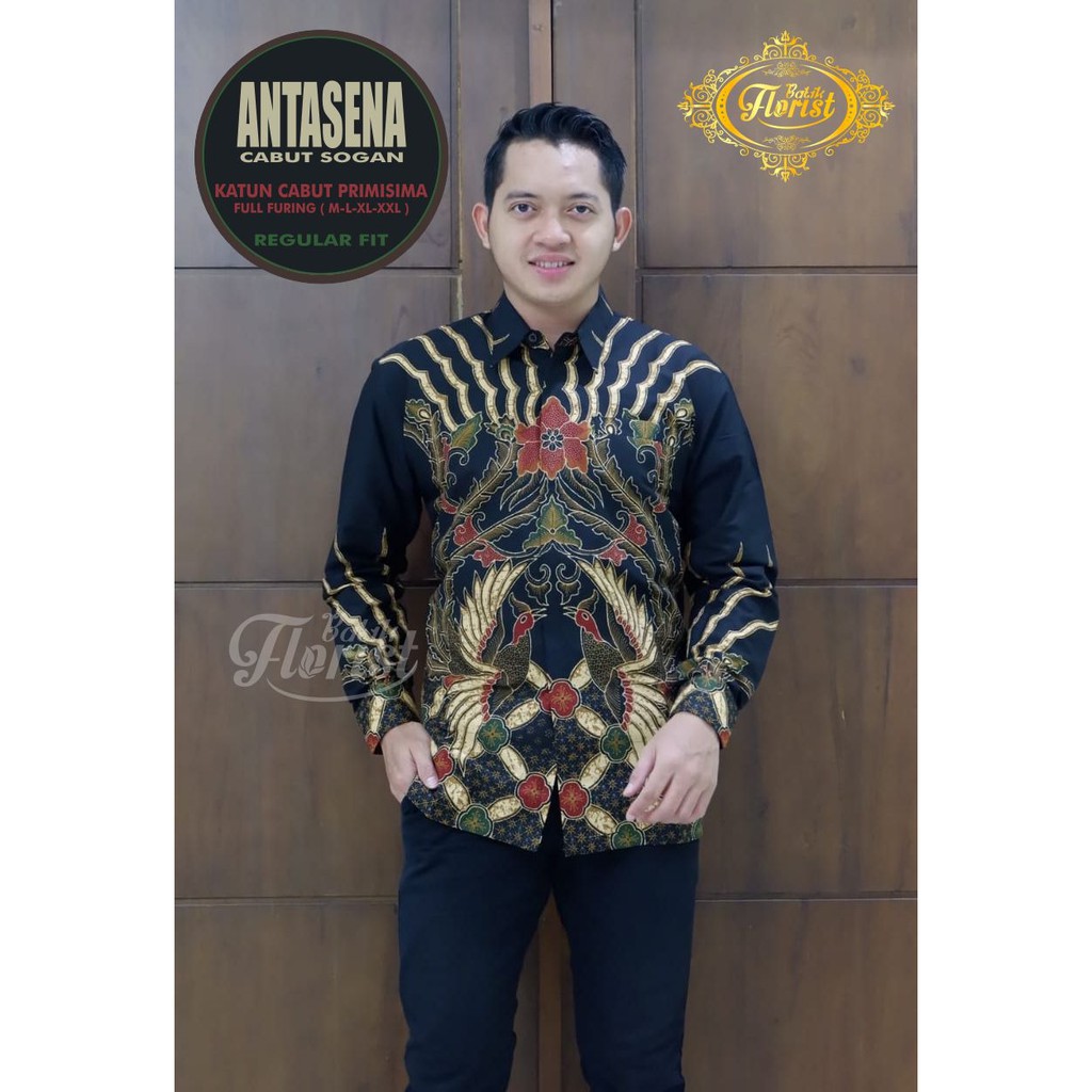 Batik Solo ANTASENA CABUT SOGAN Kemeja Pria Katun Cabut Primisima Full Furing