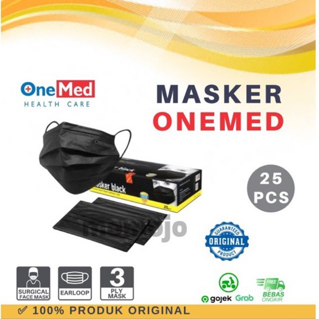 MASKER ONEMED MASKER EARLOOP 3 PLY HITAM ISI 25 PCS