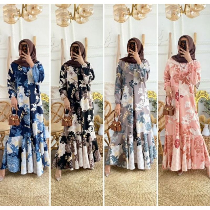 Kain Bahan Rose Crepe Motif Terbaru Bunga Lily