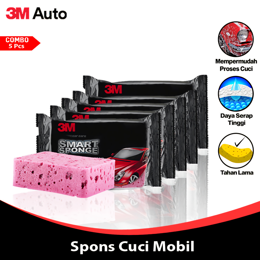 3M Auto Spons Cuci Mobil COMBO 5 Pcs Bersih Maksimal Smart Sponge Car Wash Motor CMB05-3M-PN-C01