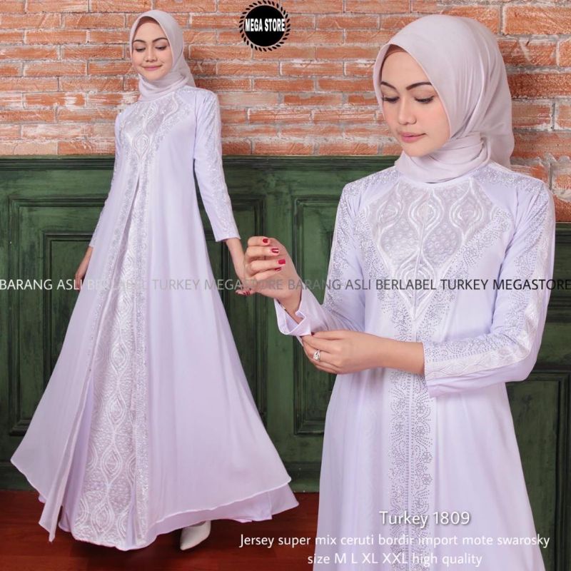 Turkey 1809 by megastore / hawa 273 by farzolla / abaya white / gamis putih / gamis muslim pengajian