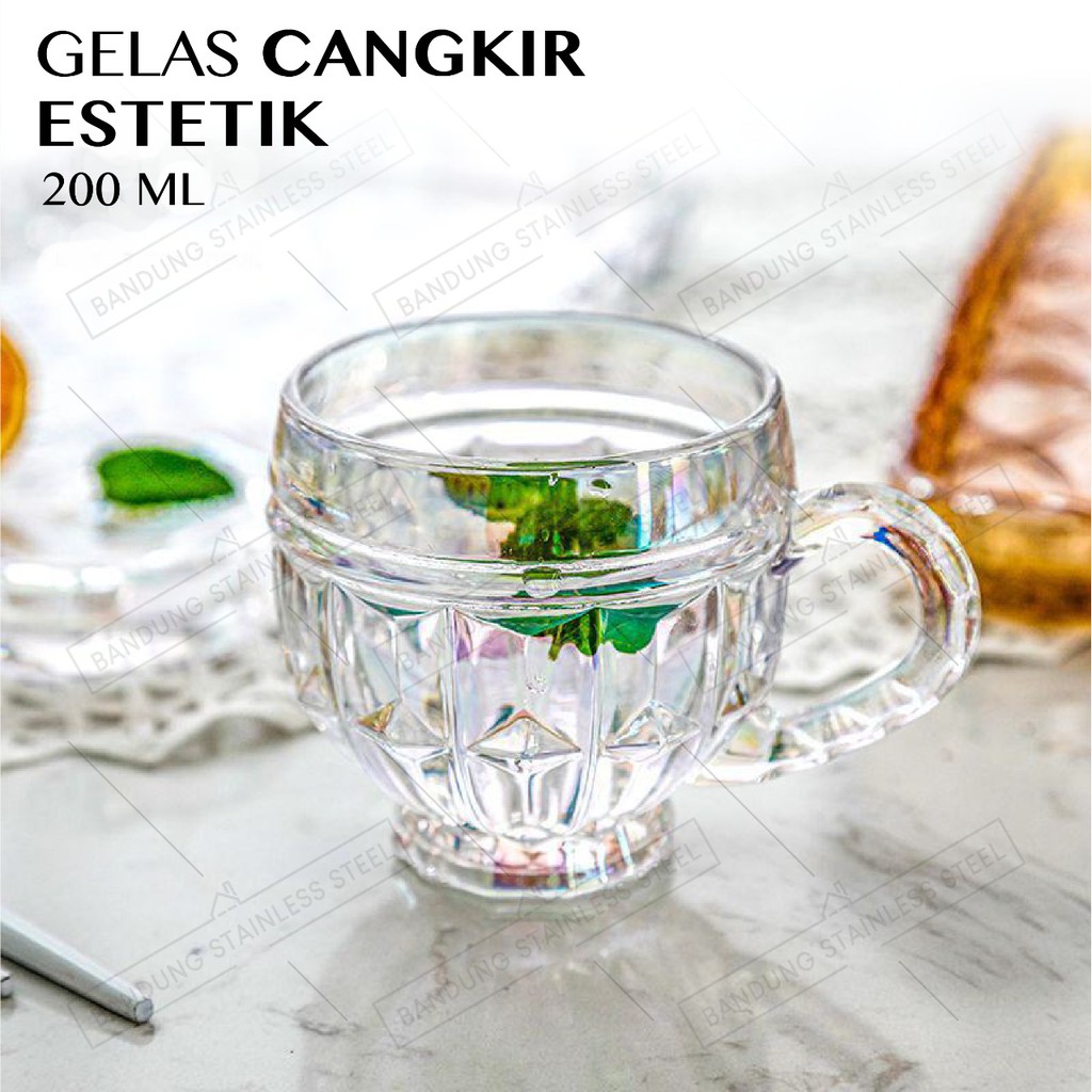 Gelas Kopi 200ml Cangkir Kaca Cafe Teh Susu Crystal Glass HomeCafe Inspired Cup Gaya Korean HomeCafe