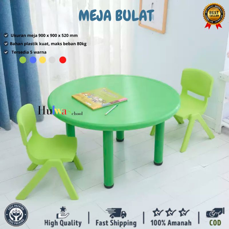Meja Anak Bulat SET DAPAT 2 Kursi | Meja Anak Round | Meja Anak TK | Meja Anak Warna Warni Size S ka
