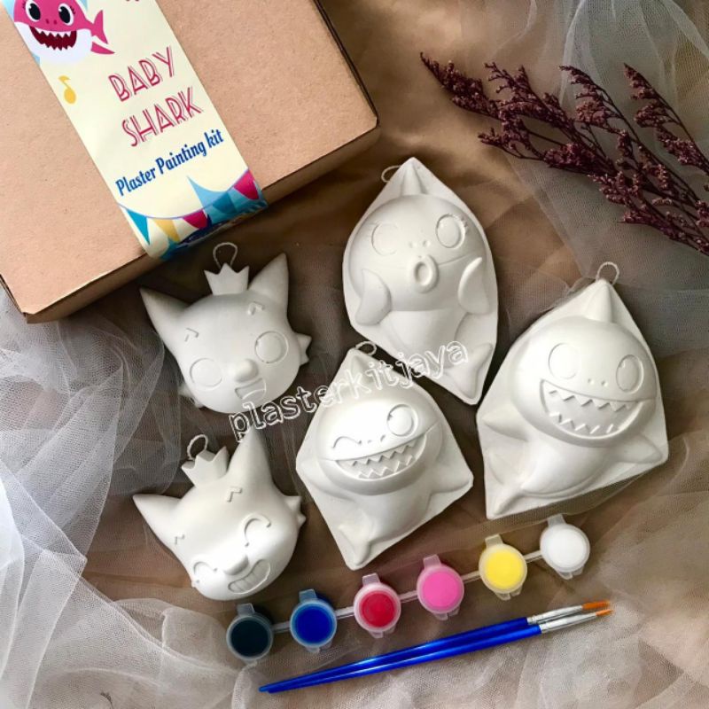 DIY BABY SHARK PINKFONG MEDIUM SIZE PATUNG LUKIS GYPSUM/ MAINAN EDUKATIF ANAK/BELAJAR MEWARNAI