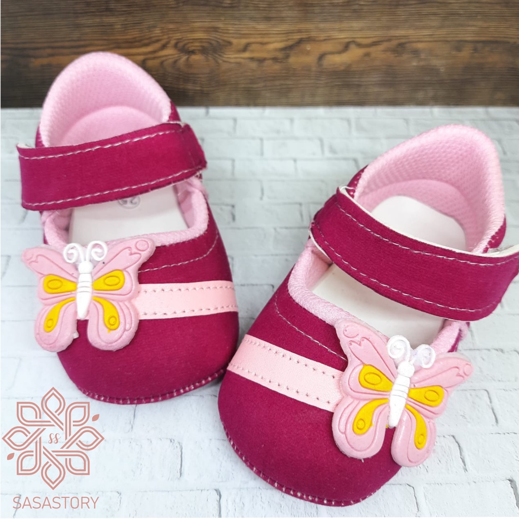 SEPATU PREWALKER BABY BAYI PEREMPUAN 0-12 BULAN BAHAN BLUDRU LOVE BUNGA GP04