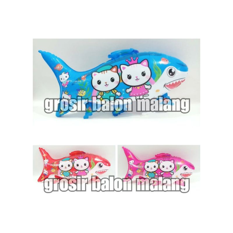 balon foil ikan hiu shark motif kucing cat lucu