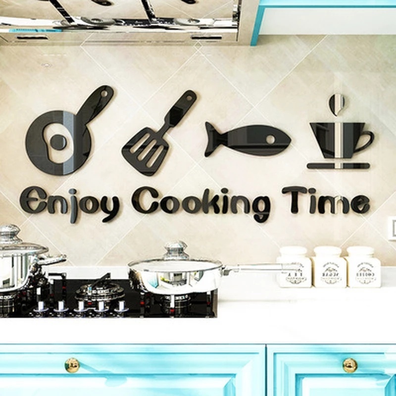 Stiker Dinding Decal Desain Enjoy Cooking Time Bahan Akrilik Untuk Dekorasi Rumah