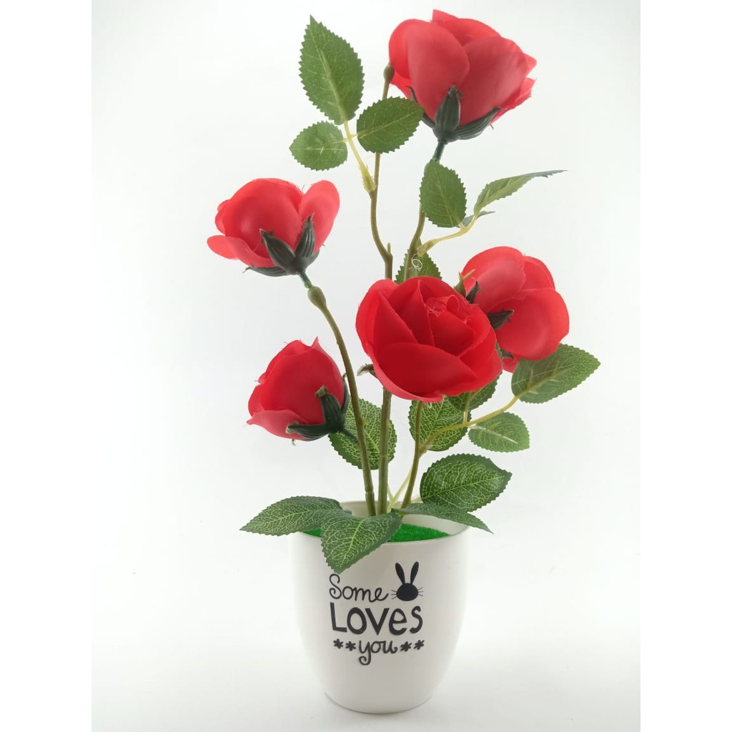 COD BUNGA PLASTIK BUNGA PAJANGAN IMITASI BUNGA ARTIFISIAL BUNGA MAWAR TANAMAN HIAS BP8842-MERAH