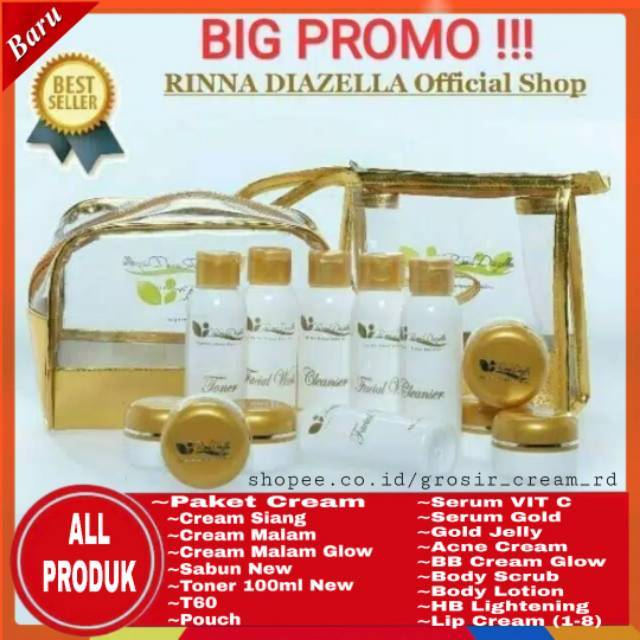 PAKET CREAM RD RINNA DIAZELLA ORIGINAL TERBARU(BPOM)&amp;Ecer Siang Malam Sabun Night Glow Day Emollient