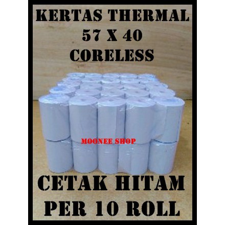 

Kertas Thermal 57 X 40 / 57x40 / 58 x 40 / 58x40 MM Printer Bluetooth Kasir per 10 Roll Polos