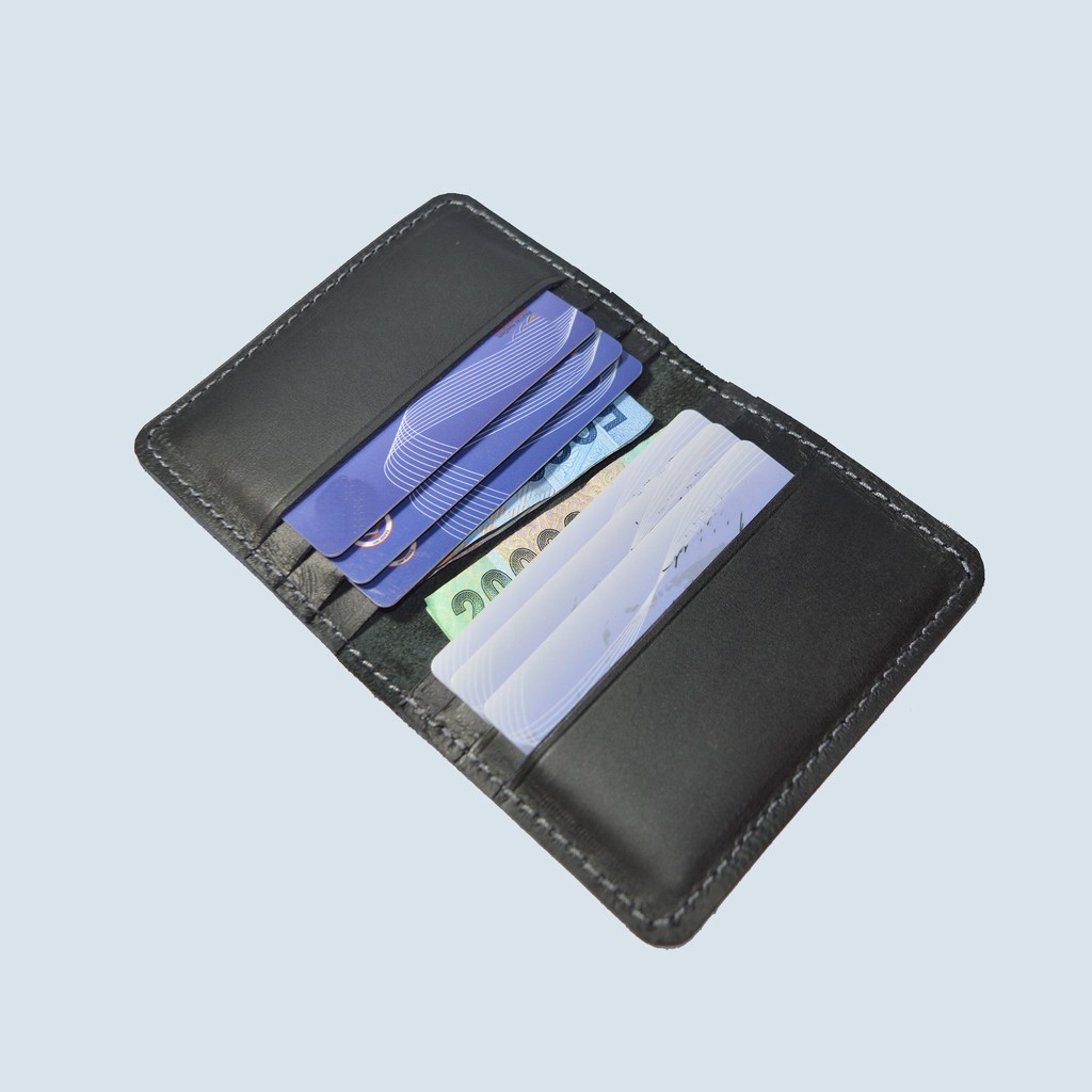 dompet kartu kulit asli 8 slot kartu - card wallet model lipat hitam