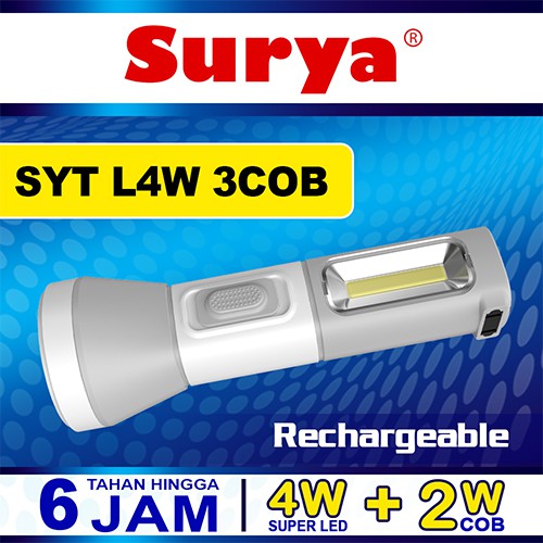 Surya Senter Lampu Emergency SYT L4W + 3COB LED Light LED Putih Senter Super LED Rechargeable