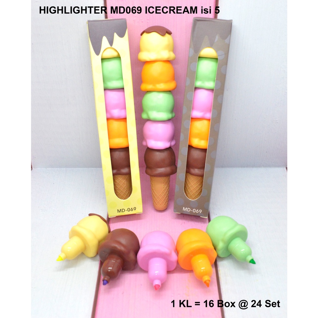 

highlighter ice cream makarun atau kerang isi 5 warna benny