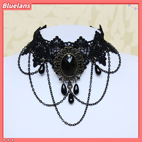 Bluelans Women Retro Gothic Black Chokers Lace Hollow Chain Collar Fashion Necklace