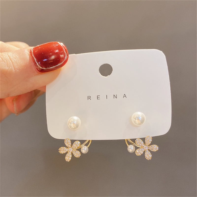Anting Mutiara Bentuk Bunga Gaya Korea emas earrings