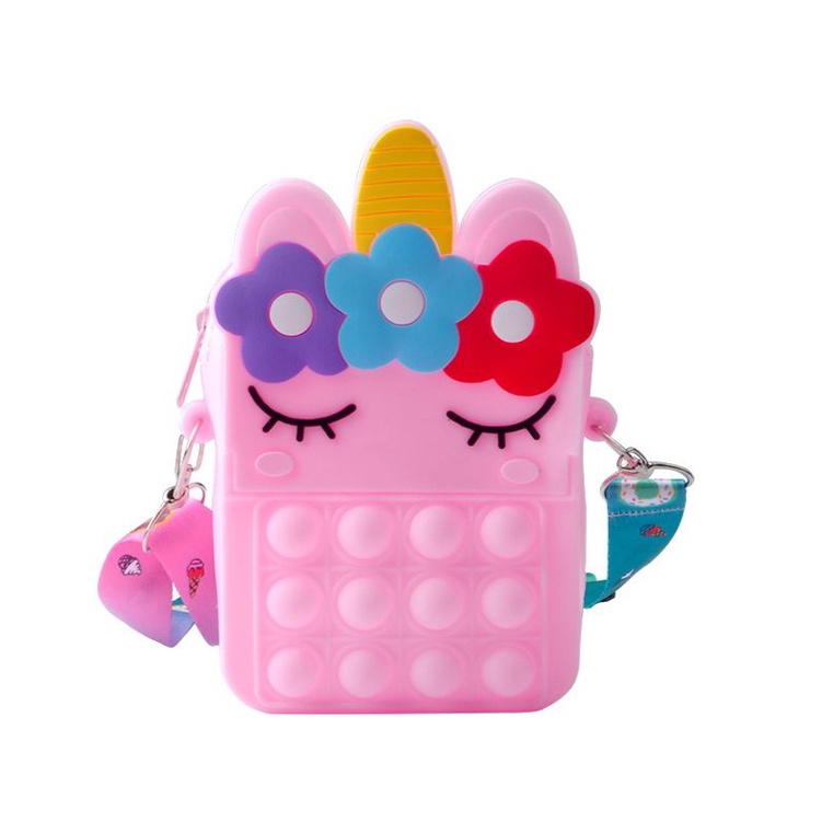 tas pop it murah / Tas selempang silikon unicorn Koin pop it fidget toy BISA COD