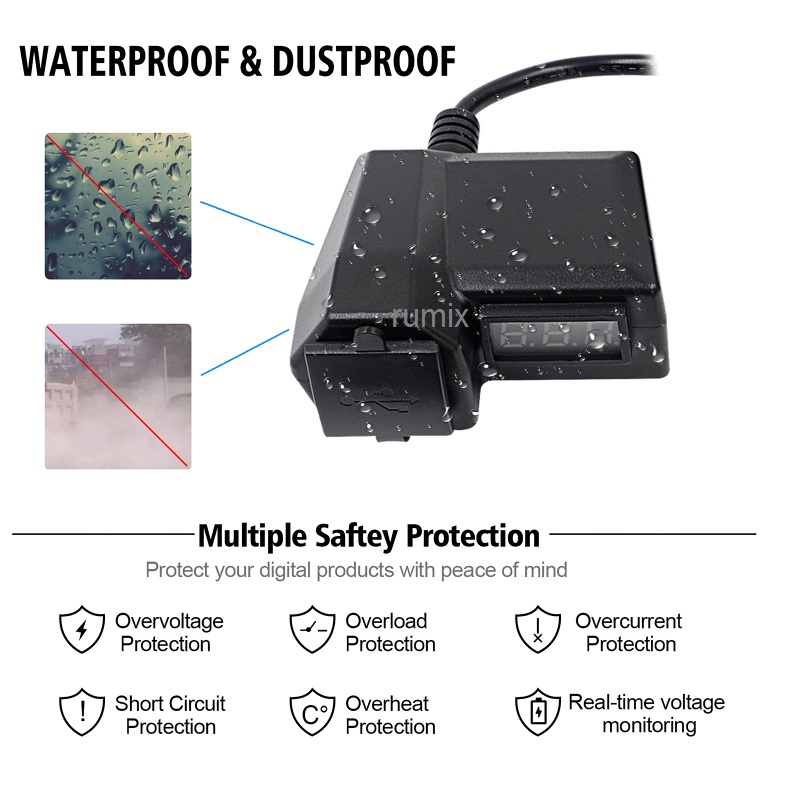 Motorcycle Digital Voltmeter Charger Motor Cas HP Motor 2 USB 3.1A Casan Hp stang Universal Dual USB
