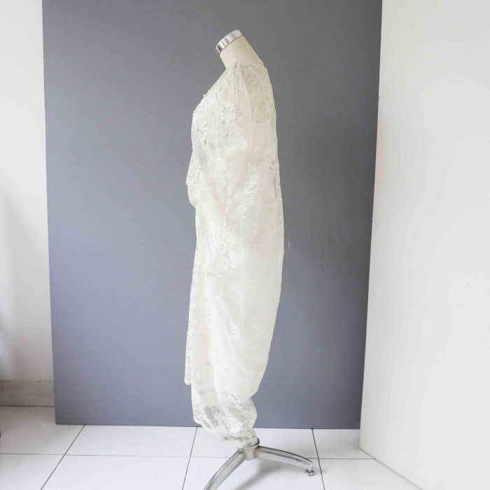 Hot Sale Kaftan Brokat Modern Putih Silver - L