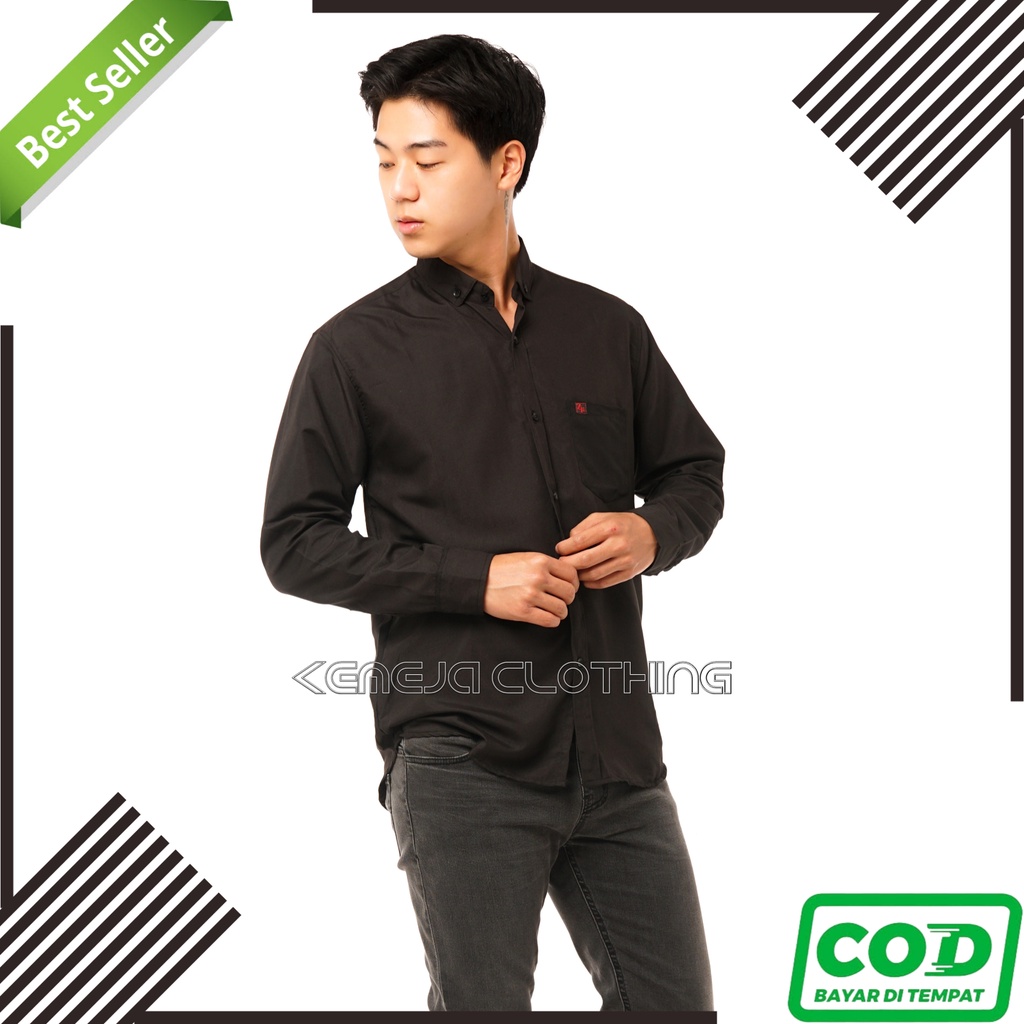 Baju Kemeja Hem Hitam Putih Polos Slim Fit Pria Cowok Lengan Panjang Formal Kasual Kerja Pria Distro