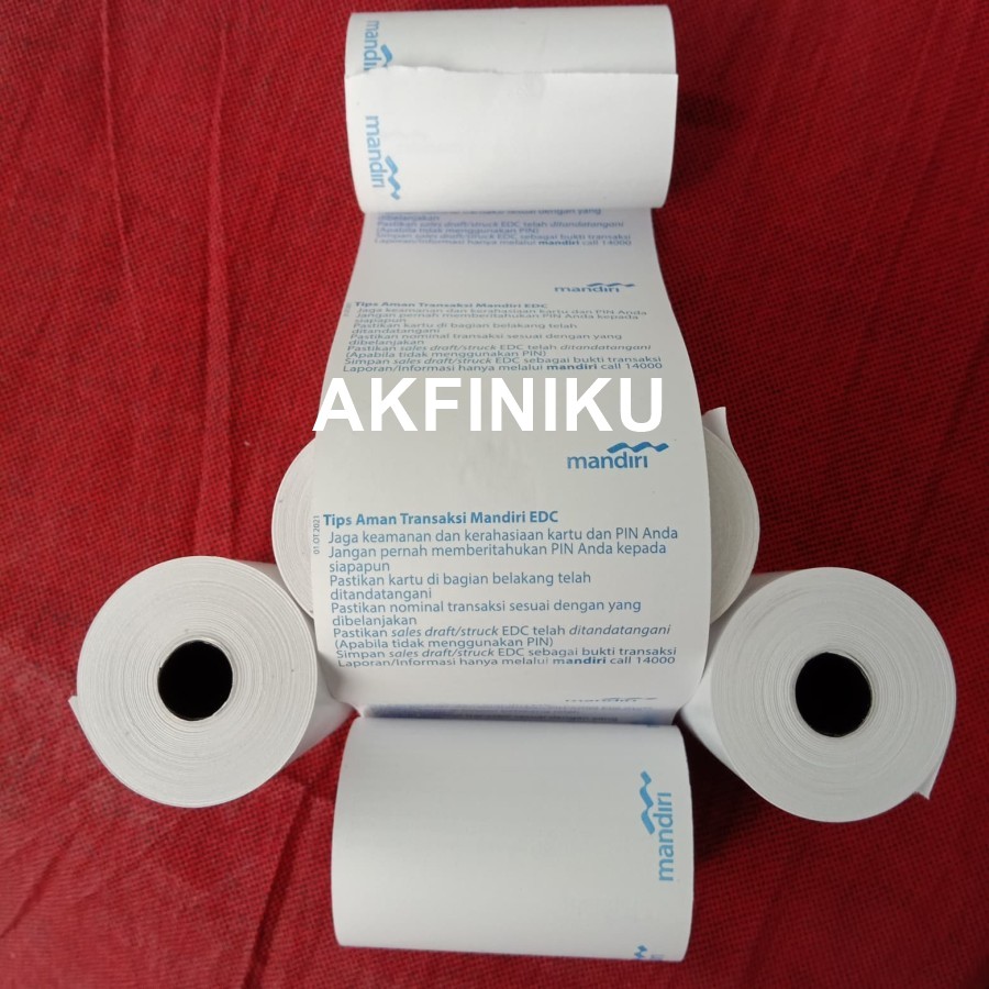 

kertas struk thermal 57x30/58X30 logo bank MANDIRI untuk edc kertas edc printer mini bluetooth uk 58