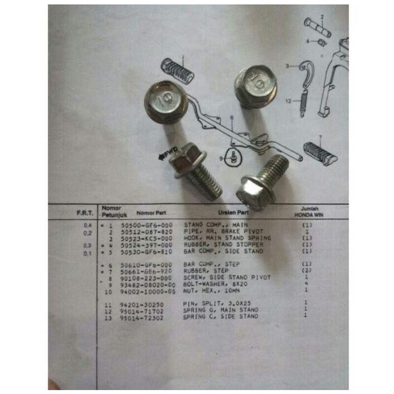Baut barstep step depan honda win 100 grand prima supra c70 cb original