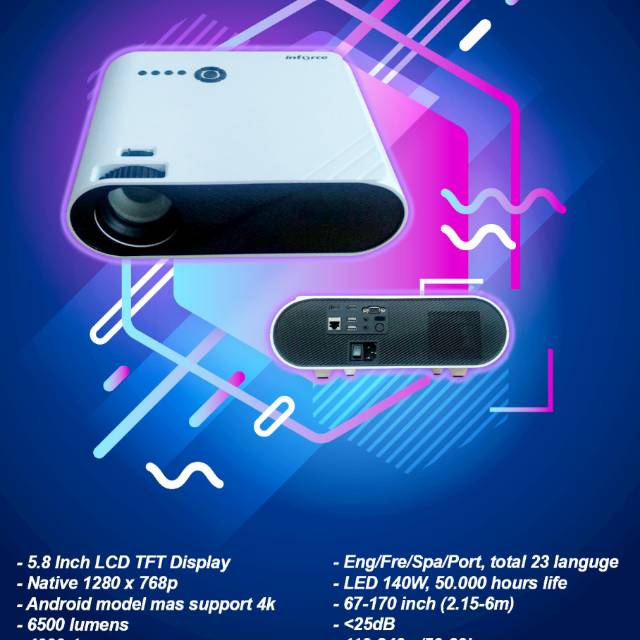 LCD PROJECTOR INFORCE AN 11 SUPORT ANDROID WHITE 3000 LUMEN ATV - PROYECTOR INFORCE AN-11 ANDROID