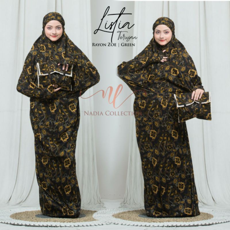 mukena terusan listia - mukena terusan motif batik bahan rayon adem - mukena terusan etnik batik
