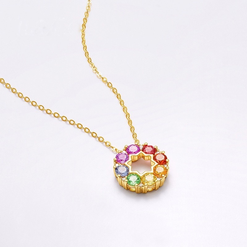 Natural Colored Gemstone 18K Gold Inlaid Sapphire Necklace