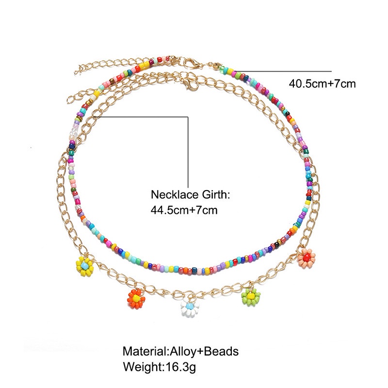 Set Kalung Rantai Choker Multilayer Liontin Mutiara Daisy Gaya Bohemia Untuk Wanita