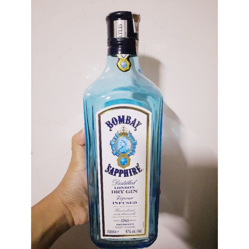 botol bekas miras bombay sapphire botol kaca botol unik botol pajangan botol koleksi /1 pcs