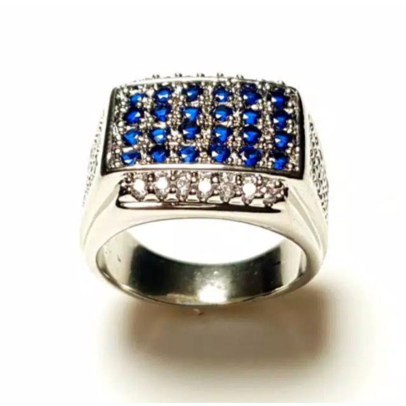 Cincin Pria Super Mewah Batu Blue Saphire Safir